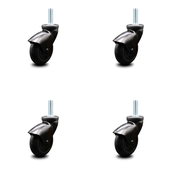 Service Caster 3 Inch Black Hooded Neoprene Rubber 1/2 Inch Threaded Stem Casters SCC, 4PK SCC-TS03S310-NPRB-BK-121315-4 - main